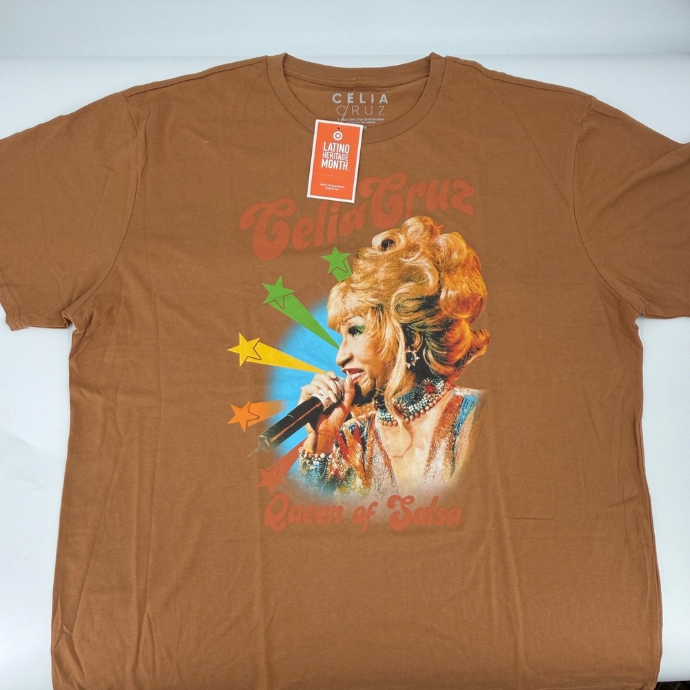 Celia Cruz Queen of Salsa Graphic Tee Latino Heritage Month Modern Mens 2X Brown